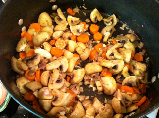 mushrooms, shallots, carrots for coq au vin