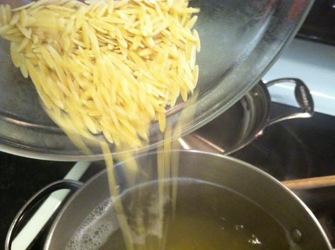 Orzo pouring in...!