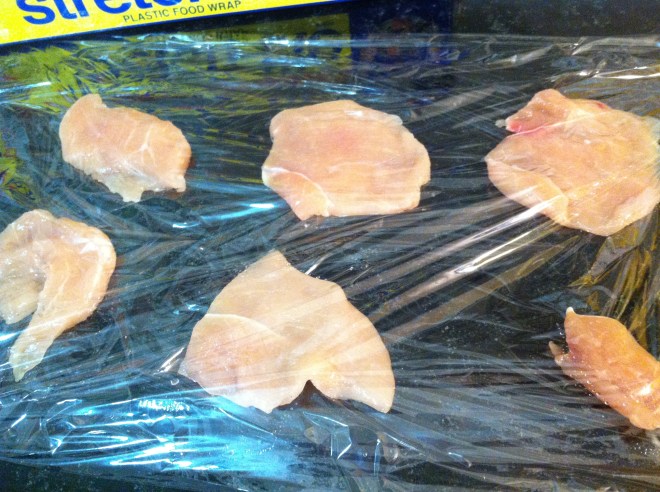 cutlets covered in plastic