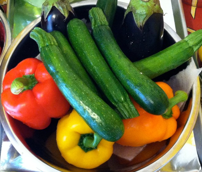 Zucchini, Eggplant, Peppers
