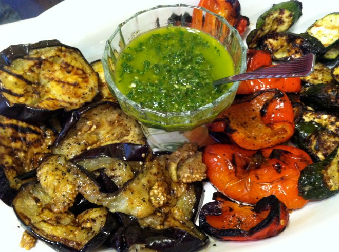 grilled zucchini, eggplant, peppers w pesto