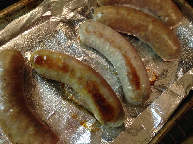 Sausages half-way browned