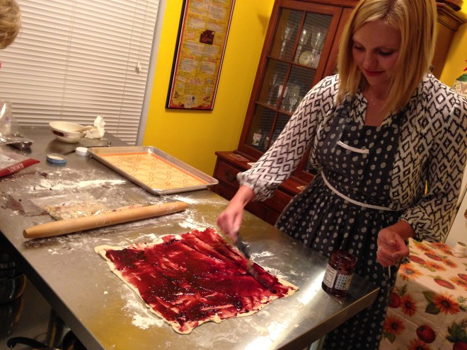 Meg spreading the jam