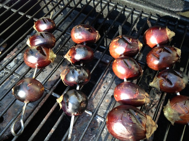 charring the eggplant
