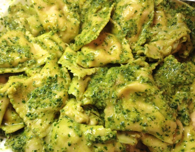 butternut squash ravioli with parsley-mint-walnut pesto