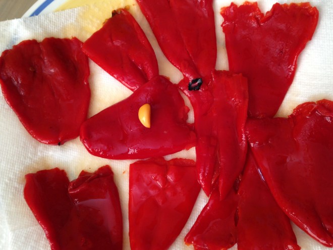 piquillo peppers draining