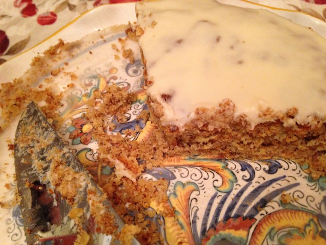 walnut cake w vanilla icing